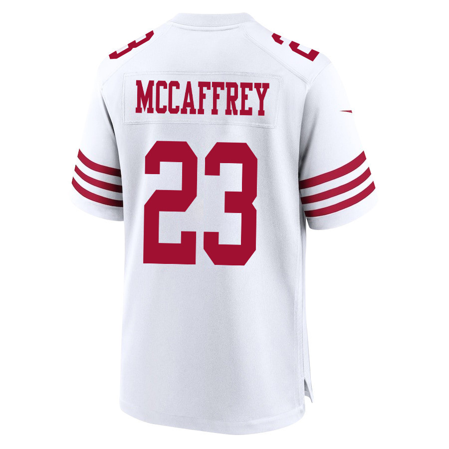 Christian McCaffrey 23 San Francisco 49ers NFC Champions Patch Game White NFL Jersey Men's