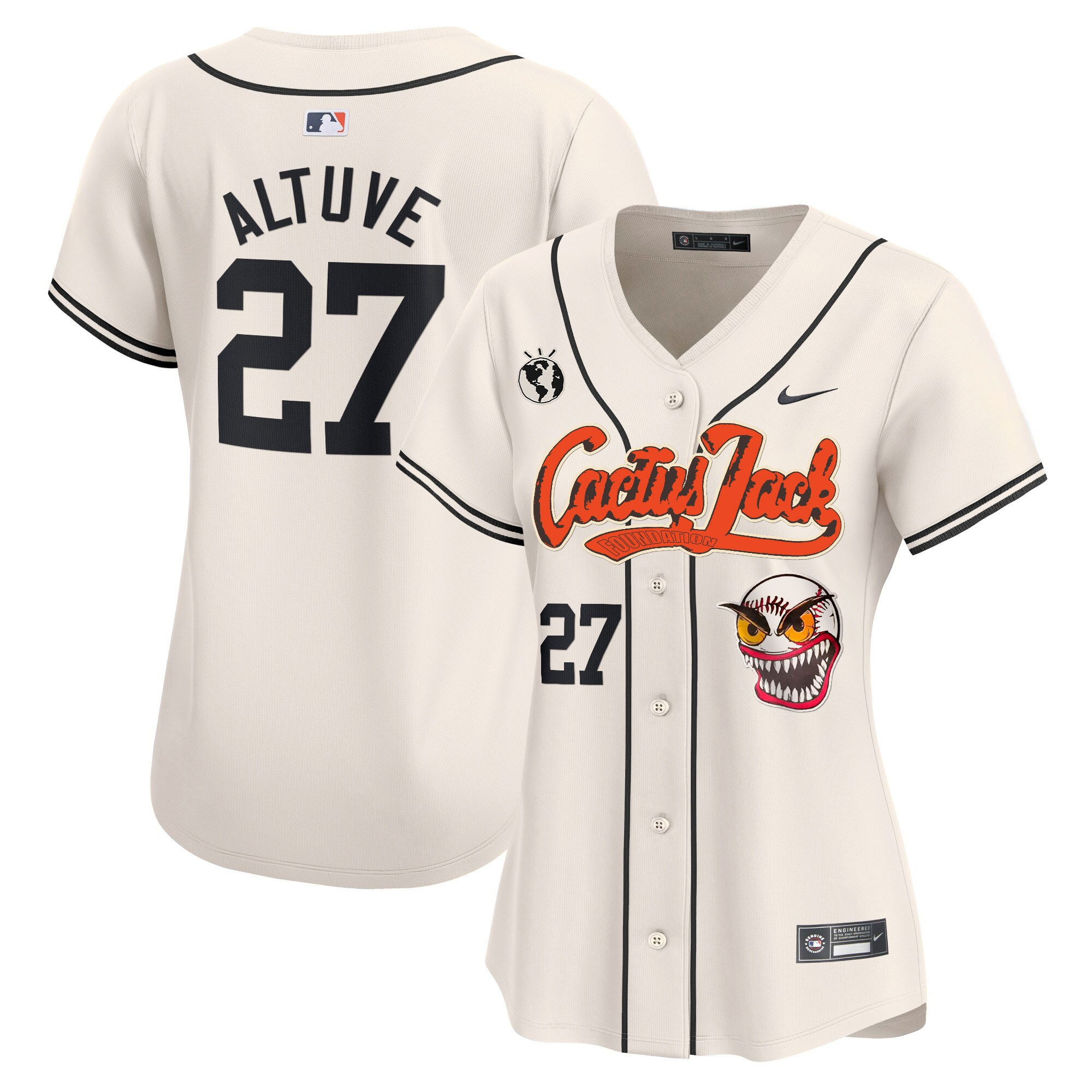 Jose Altuve 27 Houston Astros Cactus Jack Patch Cream MLB Jersey Women's