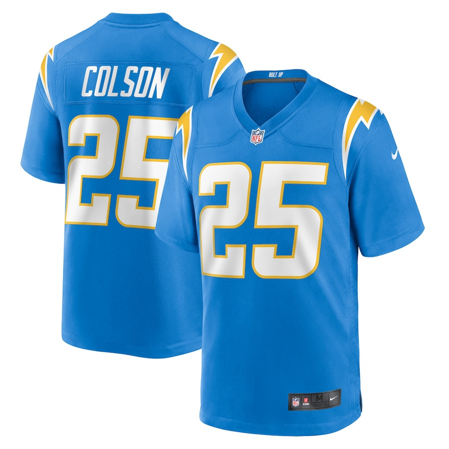 Junior Colson 25 Los Angeles Chargers Team Game Powder Blue NFL Jersey Men's