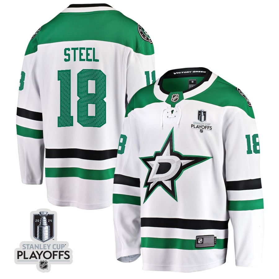 Sam Steel 18 Dallas Stars 2024 Playoffs Patch Away Breakaway Men NHL Jersey Men's