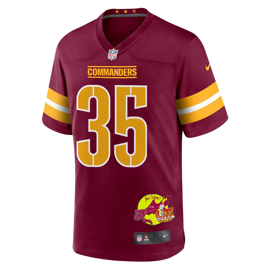 Percy Butler 35 Washington Commanders Super Bowl LIX New Orleans Patch Game Burgundy NFL Jersey Men's