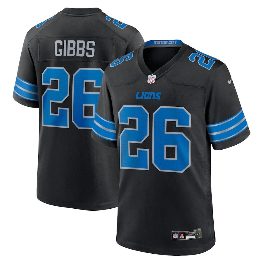 Jahmyr Gibbs 26 Detroit Lions 2nd Alternate Game Black NFL Jersey Men's