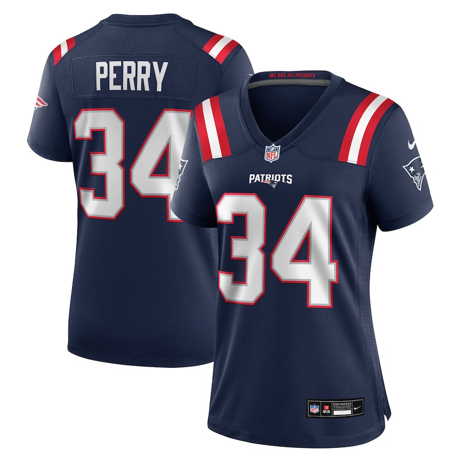 Mark Perry 34 New England Patriots Team Game Navy NFL Jersey Women's