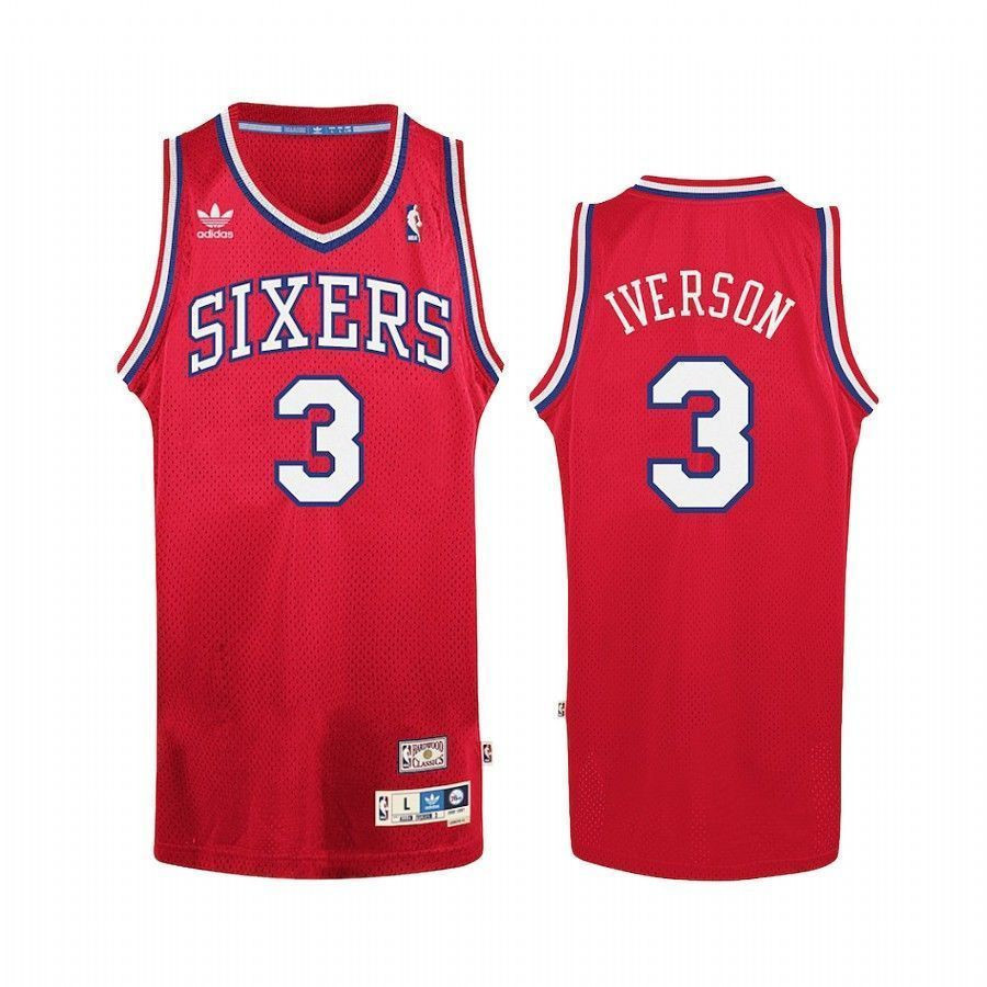 Philadelphia 76ers Allen Iverson 3 Red Hardwood Classics NBA Jersey Men's
