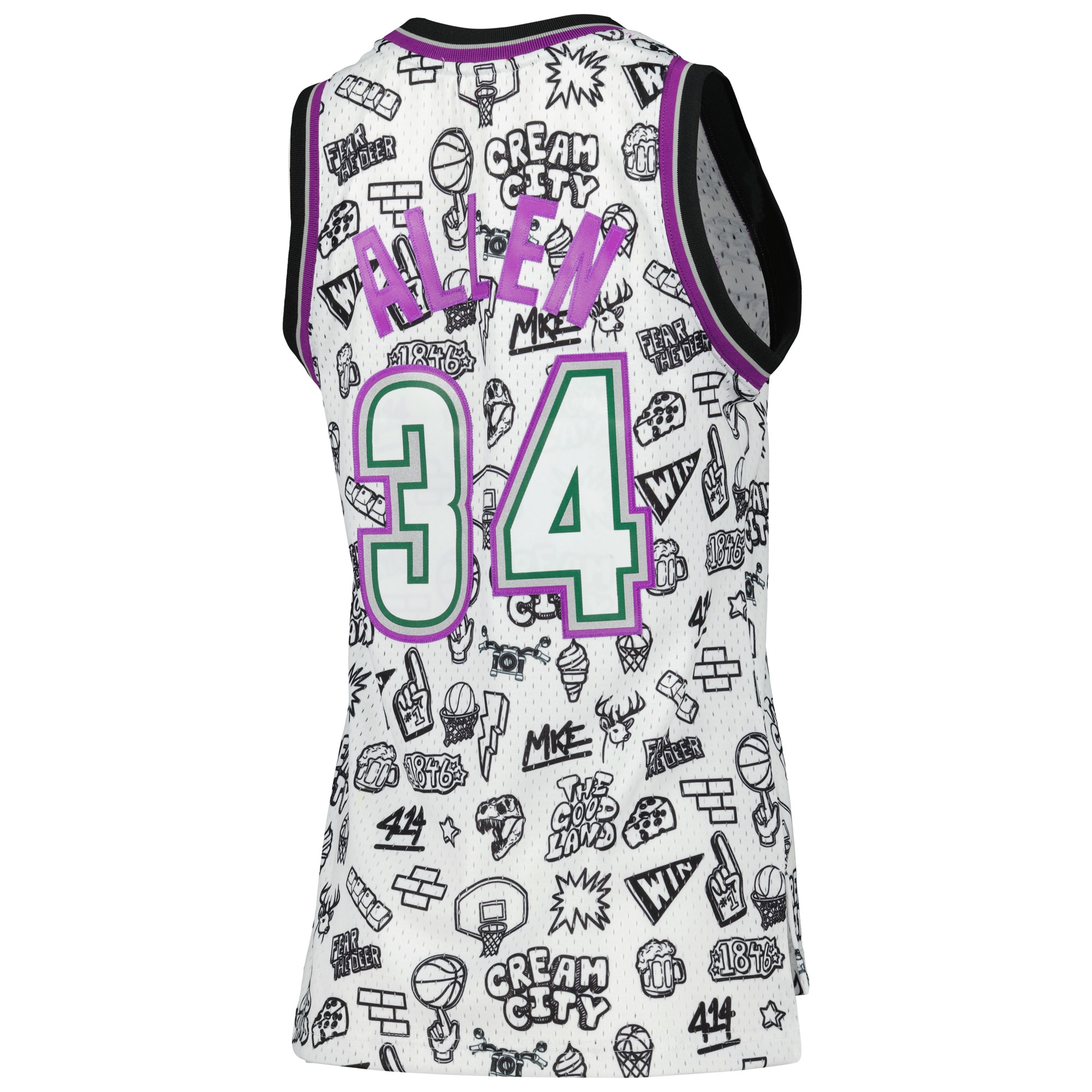 Mitchell Ness Ray Alle White Milwaukee Bucks 1996 Doodle Swingman NBA Jersey Women's