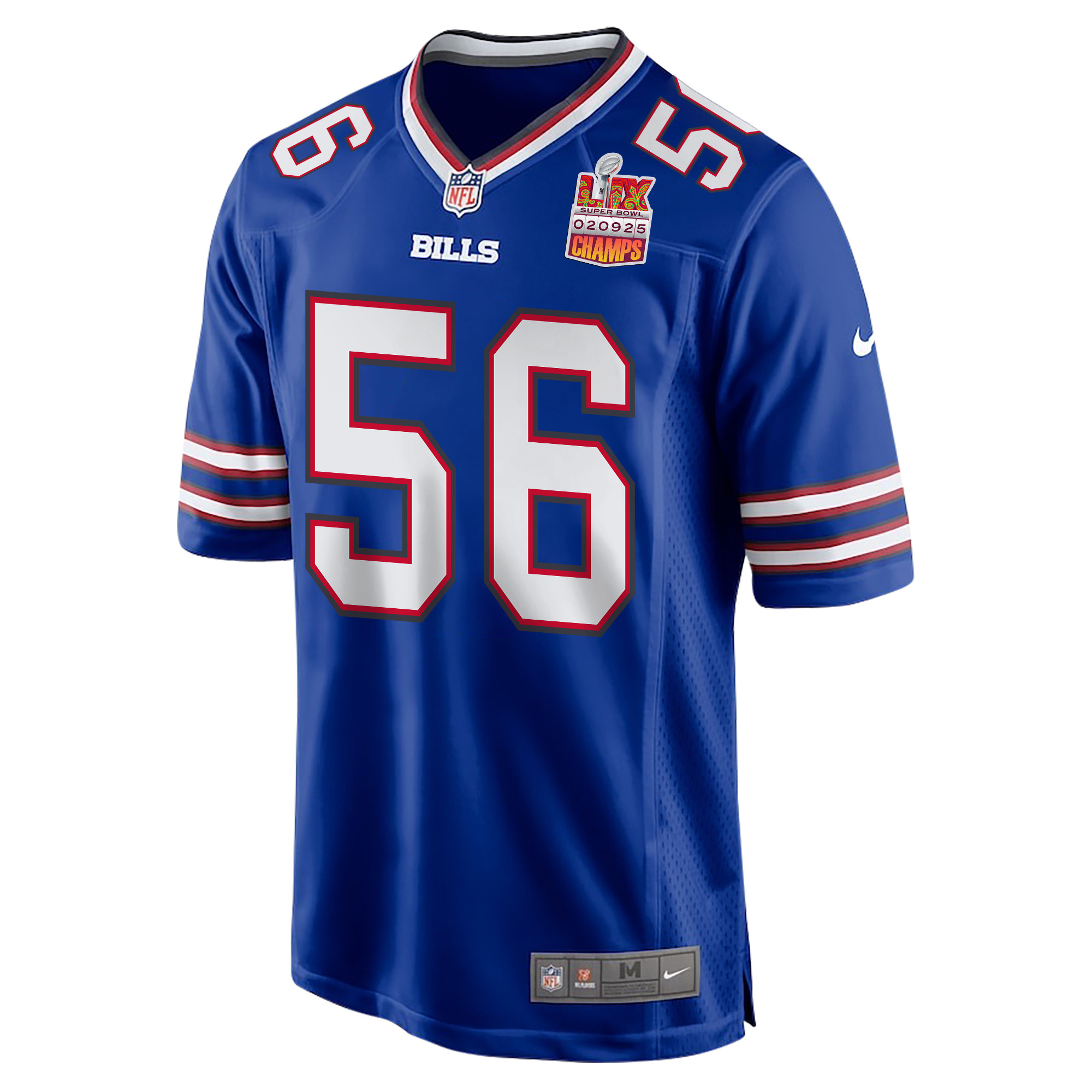 Javon Solomon 56 Buffalo Bills Super Bowl LIX Champions Patch Game Royal NFL Jersey Men's