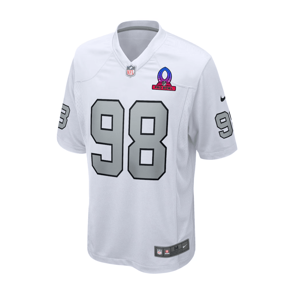 Maxx Crosby 98 Las Vegas Raiders 2025 Pro Bowl Patch Game White NFL Jersey Men's