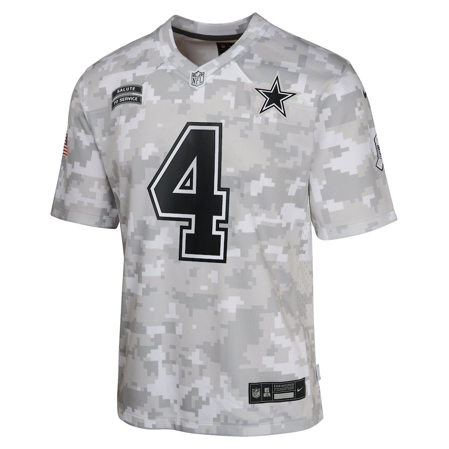 Dak Prescott 4 Dallas Cowboys 2024 Salute to Service Game Arctic Camo NFL Jersey Youth