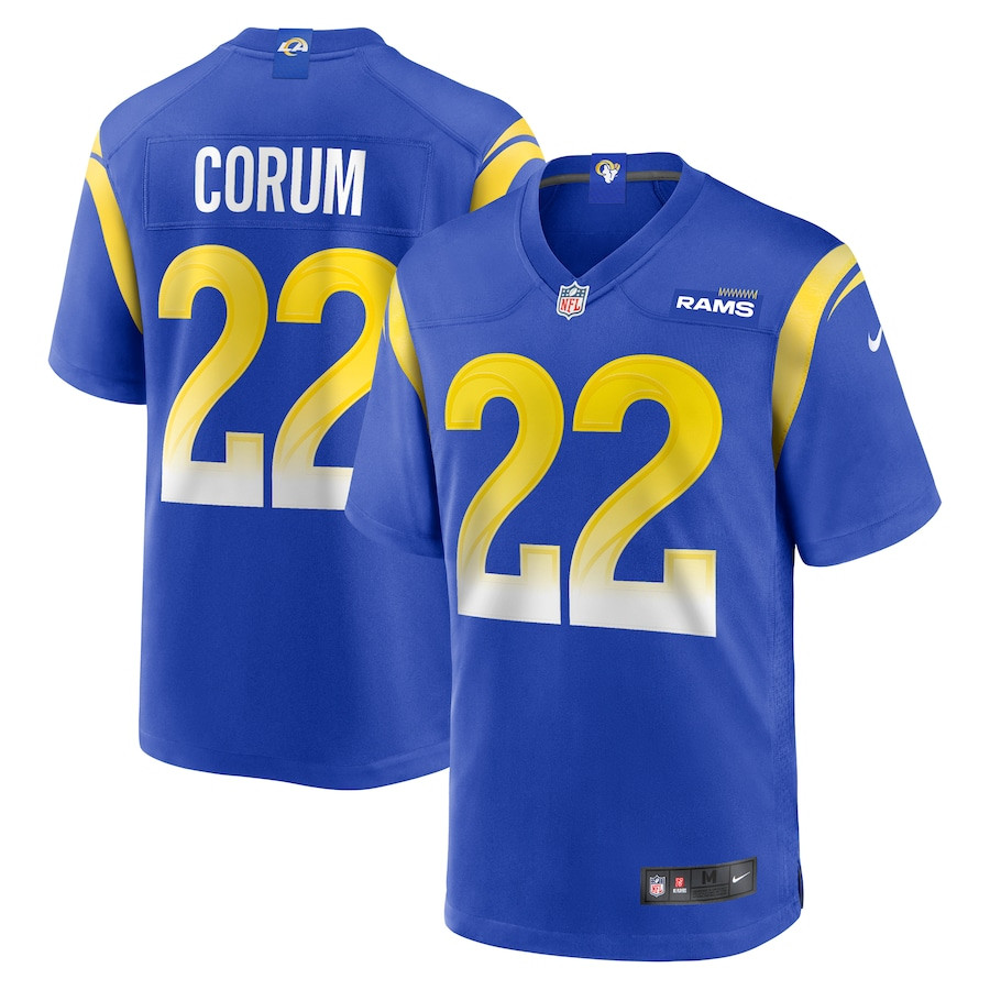 Blake Corum 22 Los Angeles Rams 2024 Draft Game Royal NFL Jersey Men's