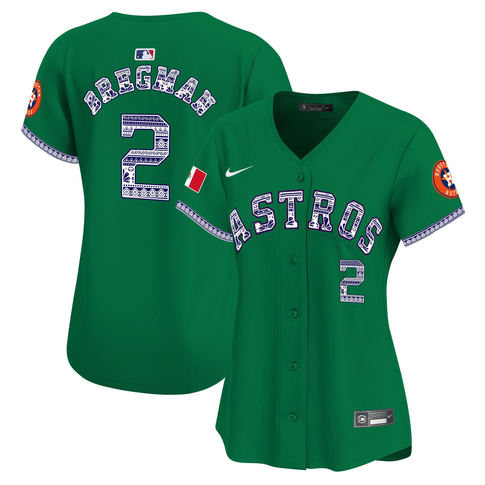 Alex Bregman 2 Houston Astros Mexico Green MLB Jersey Women's