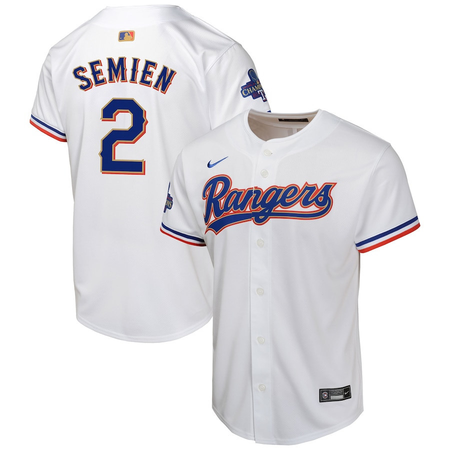 Marcus Semien 2 Texas Rangers 2024 Gold Collection Limited White MLB Jersey Youth