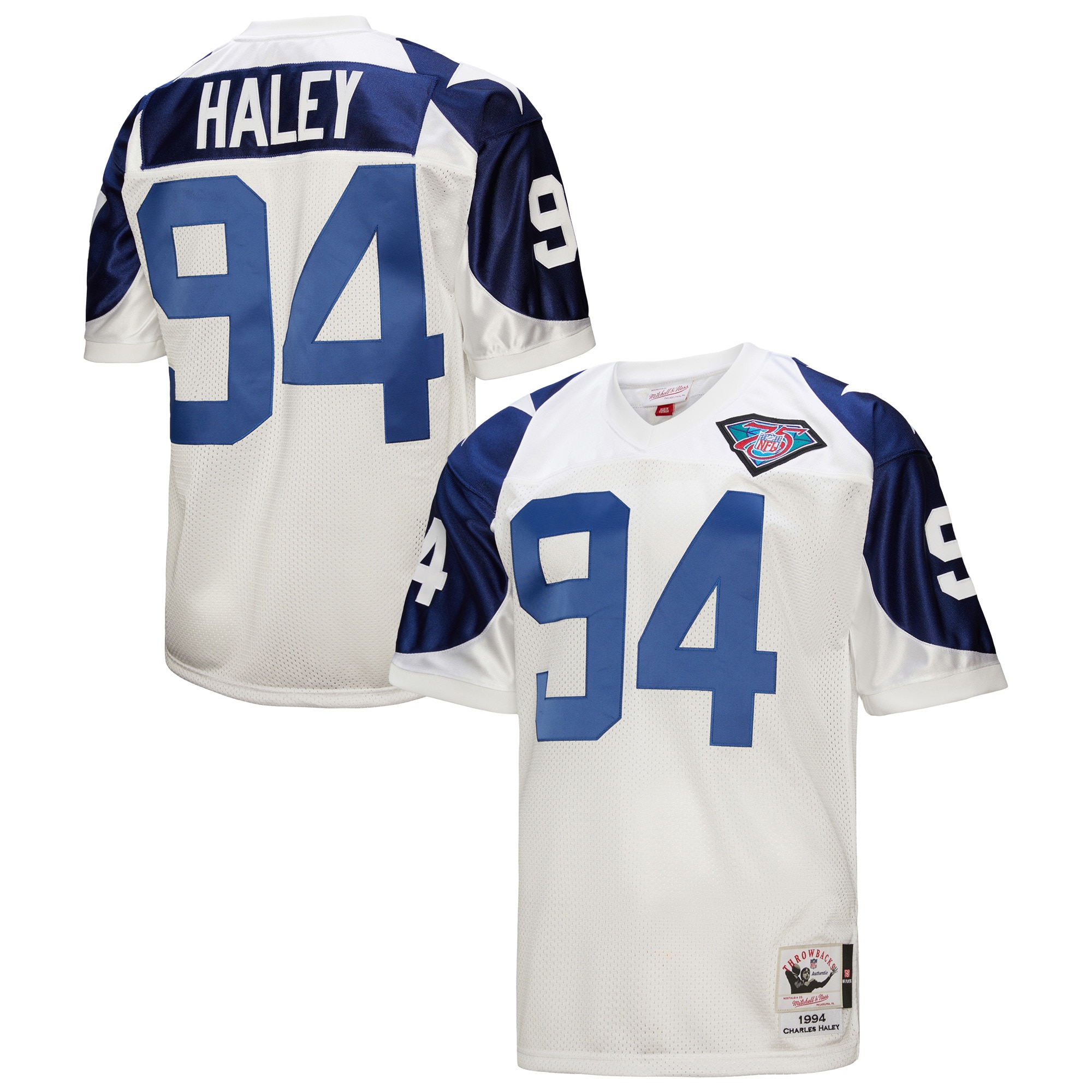 Dallas Cowboys 1994 Charles Haley Mitchell Ness White Throwback Retired Player NFL Jersey Men's