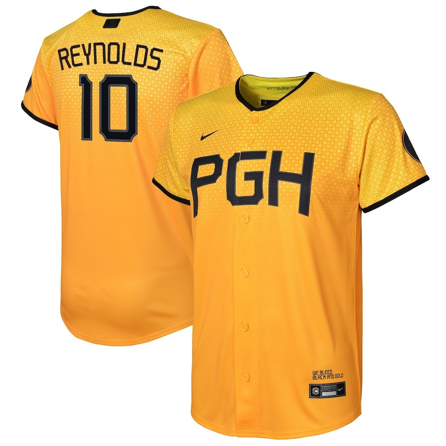 Bryan Reynolds 10 Pittsburgh Pirates 2023 City Connect Gold MLB Jersey Youth