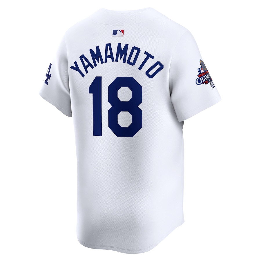 Yoshinobu Yamamoto 18 Los Angeles Dodgers 2024 World Series Champions Home Limited Player White MLB Jersey Men's