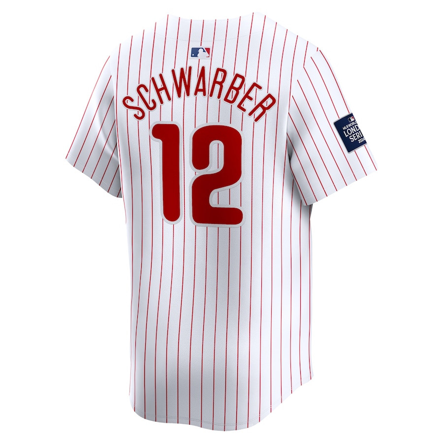 Kyle Schwarber 12 Philadelphia Phillies 2024 World Tour London Series Home Limited Player White MLB Jersey Men's
