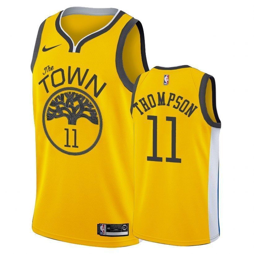 Golden State Warriors Klay Thompson 11 Earned Edition Gold NBA Jersey Men's