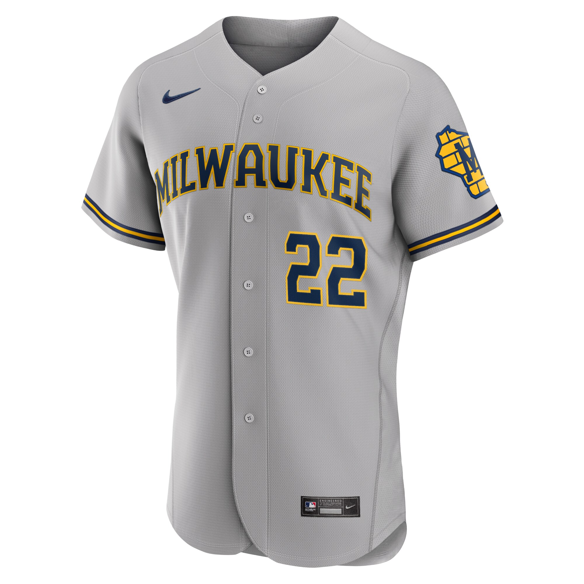 Milwaukee Brewers Christian Yelich Gray Road Player Logo MLB Jersey Men's