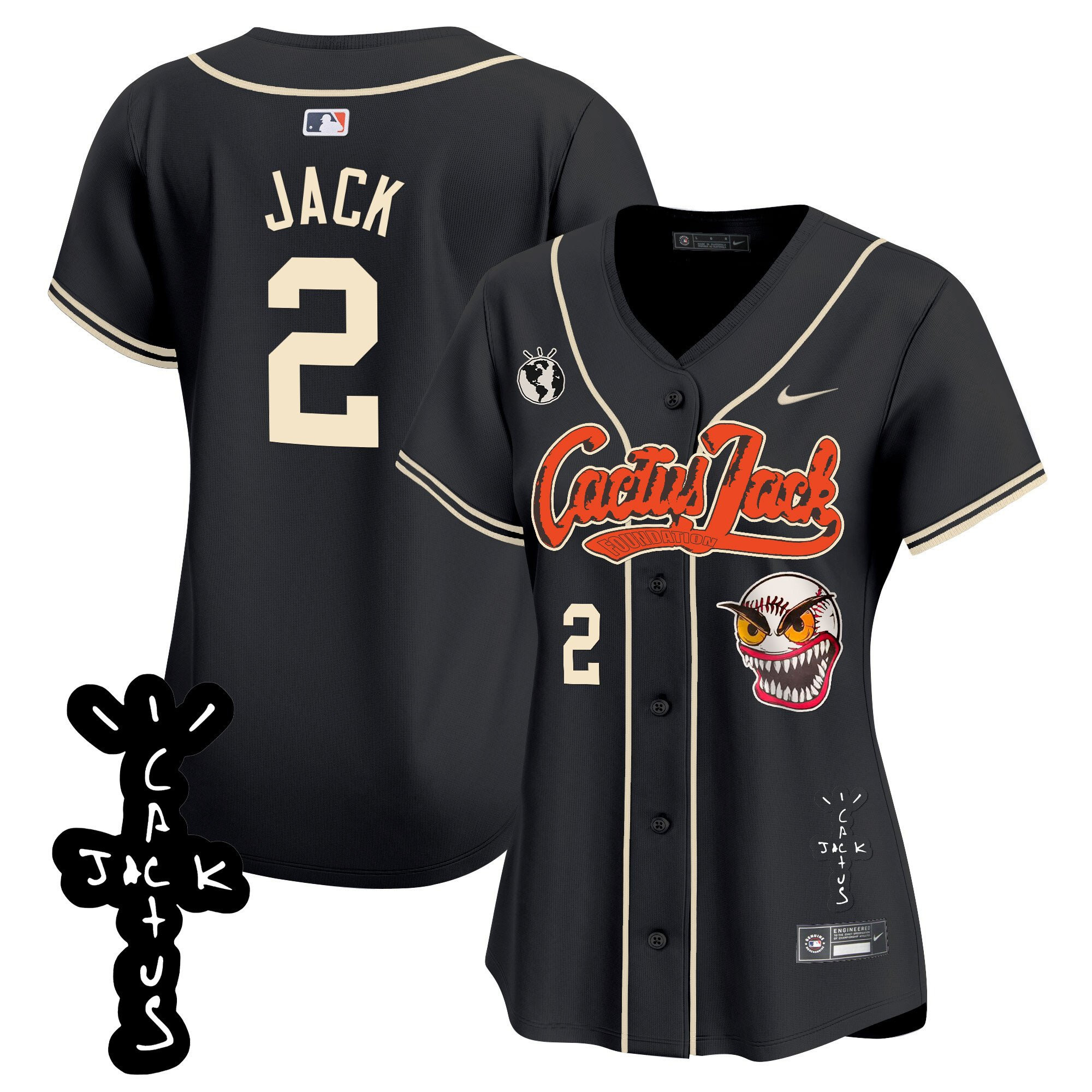 Jack 2 Houston Astros Cactus Jack Patch V2 Black MLB Jersey Women's