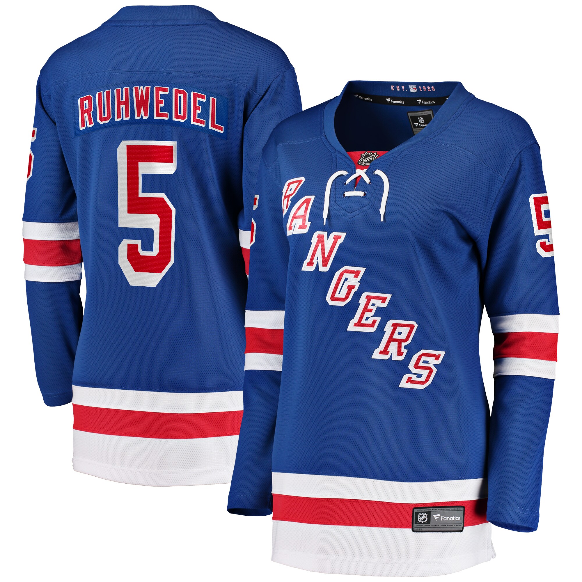 New York Rangers Chad Ruhwedel Blue Home Breakaway Player NHL Jersey Women's