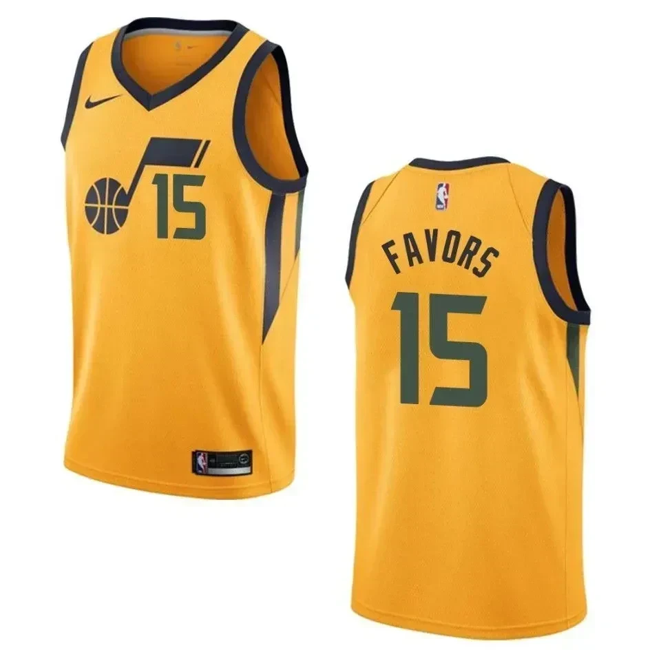 Utah Jazz 15 Derrick Favors Statement Swingman Yellow NBA Jersey Men's