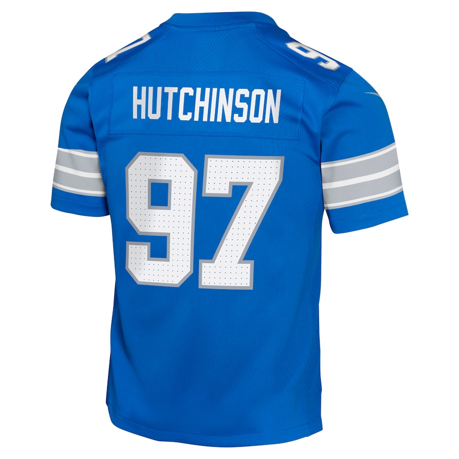 Aidan Hutchinson 97 Detroit Lions Team Player Game Blue NFL Jersey Youth