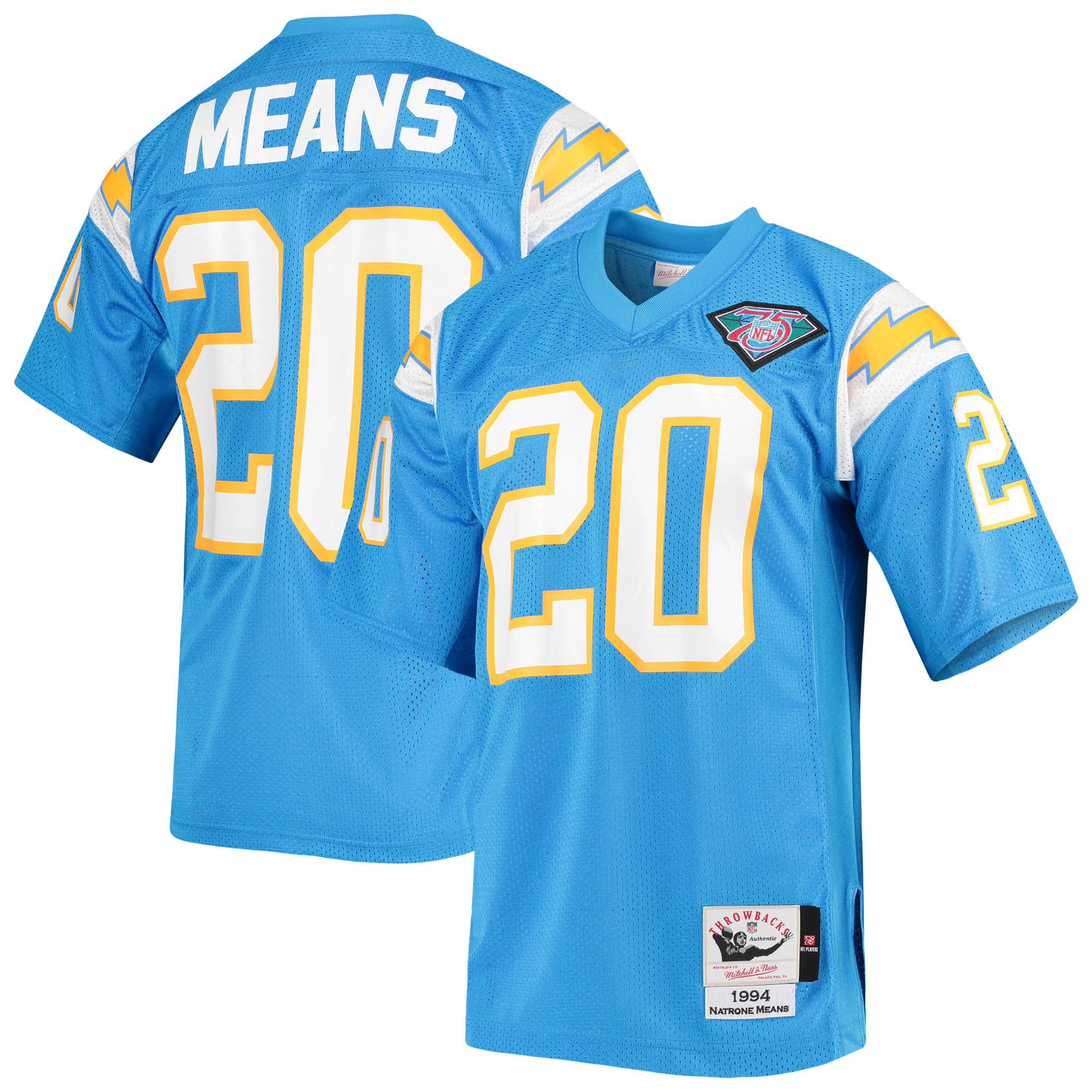 Los Angeles Chargers 1994 Natrone Means Mitchell Ness Powder Blue Throwback Retired Player NFL Jersey Men's