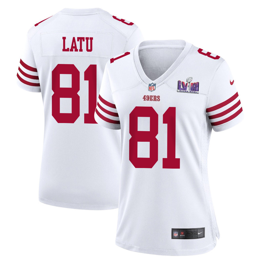 Cameron Latu 81 San Francisco 49ers Super Bowl LVIII Patch Game White NFL Jersey Women's