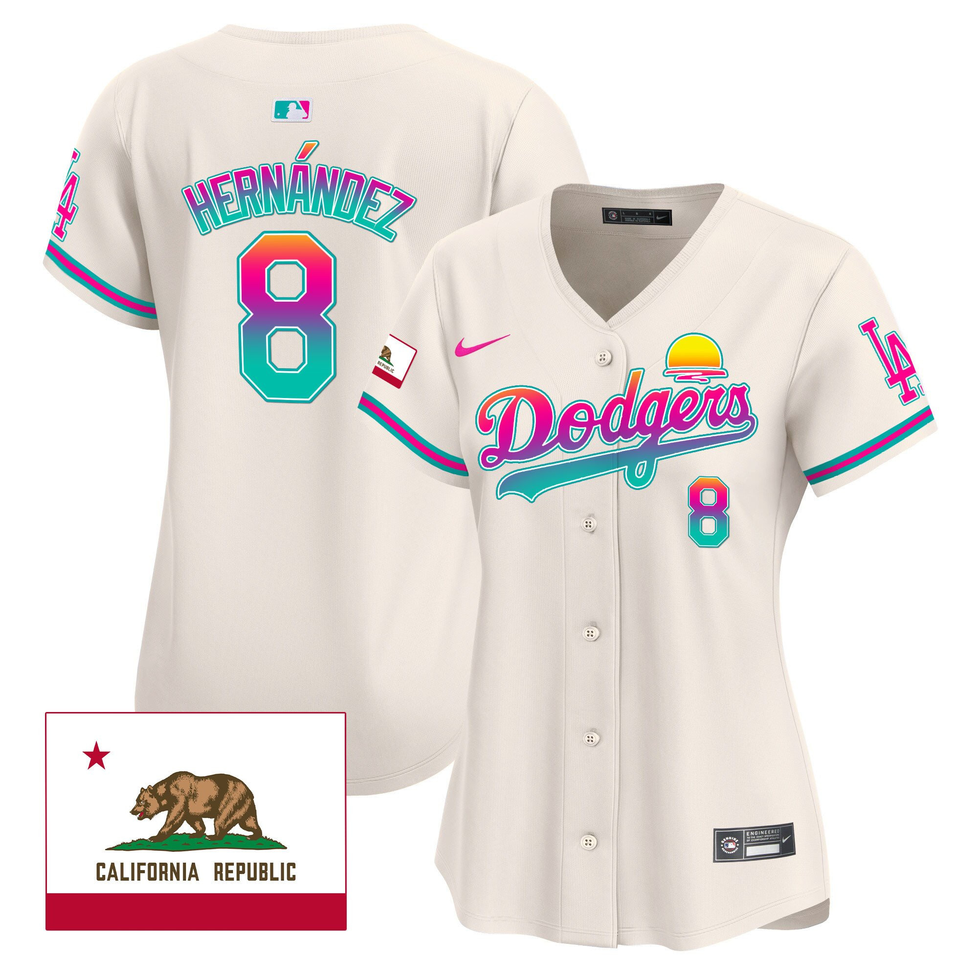 Kike Hernandez 8 Los Angeles Dodgers 2024 Los Angeles City Style California Republic Patch Cream MLB Jersey Women's