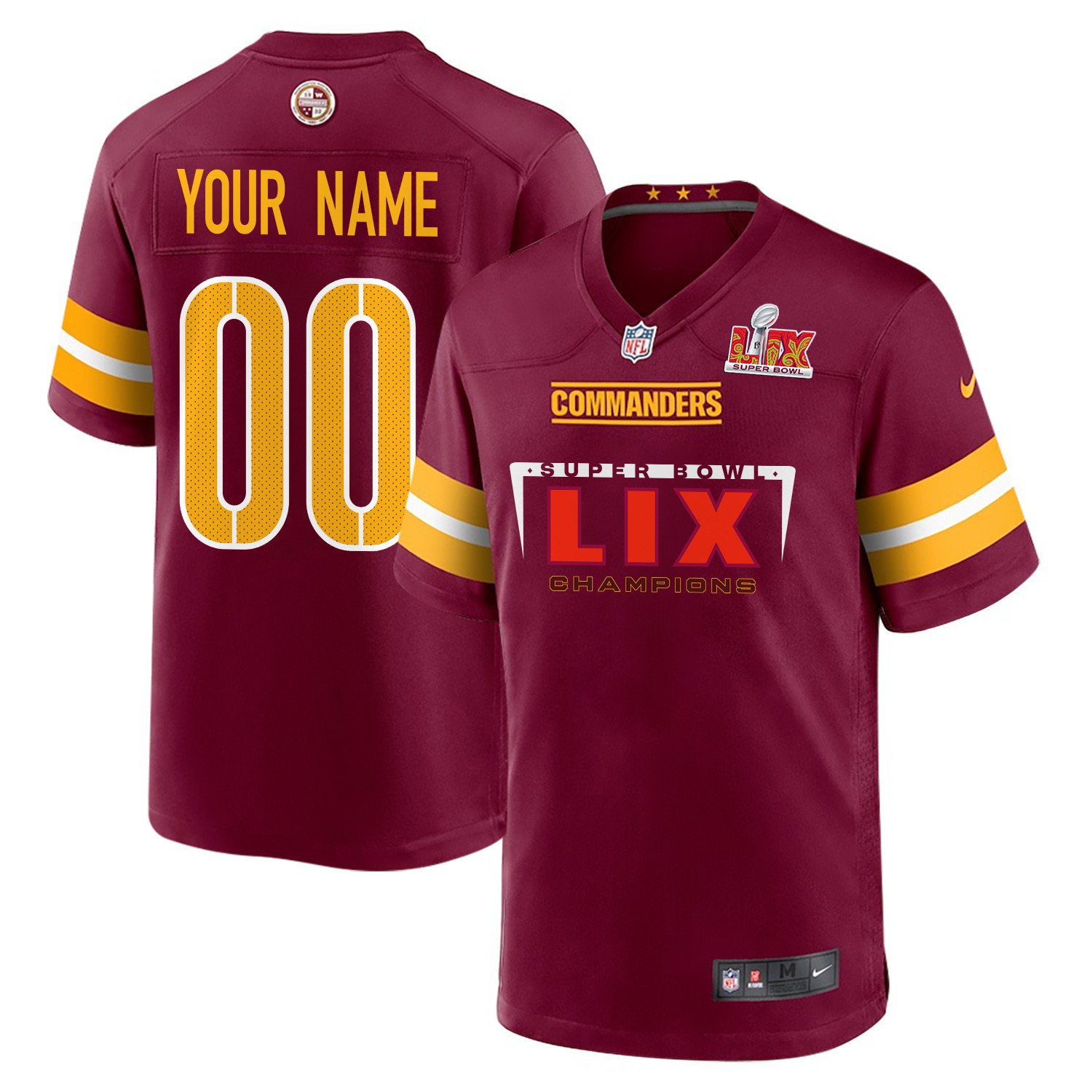 Washington Commanders Super Bowl LIX Champions Simple Style Game Custom Burgundy NFL Jersey Men's
