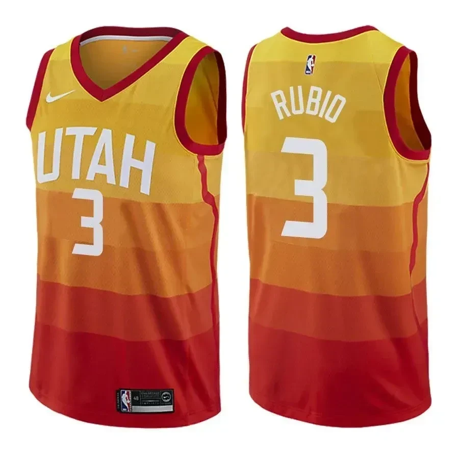 Utah Jazz Ricky Rubio 3 City Edition Gold NBA Jersey Men's
