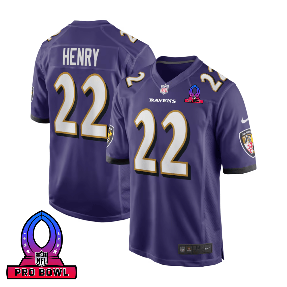 Derrick Henry 22 Baltimore Ravens 2025 Pro Bowl Patch Game Purple NFL Jersey Men's