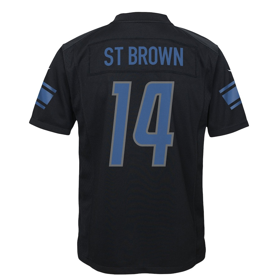 Amon-Ra St. Brown 14 Detroit Lions Fashion Game Black NFL Jersey Youth