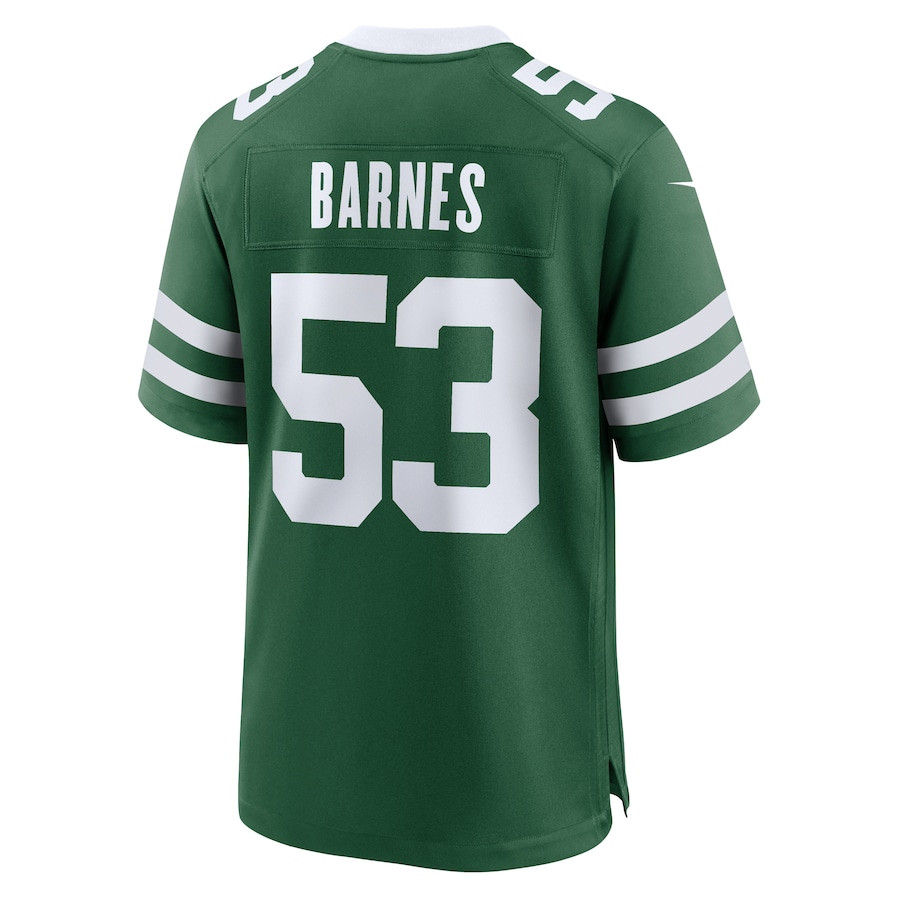 Zaire Barnes 53 New York Jets Team Game Legacy Green NFL Jersey Men's