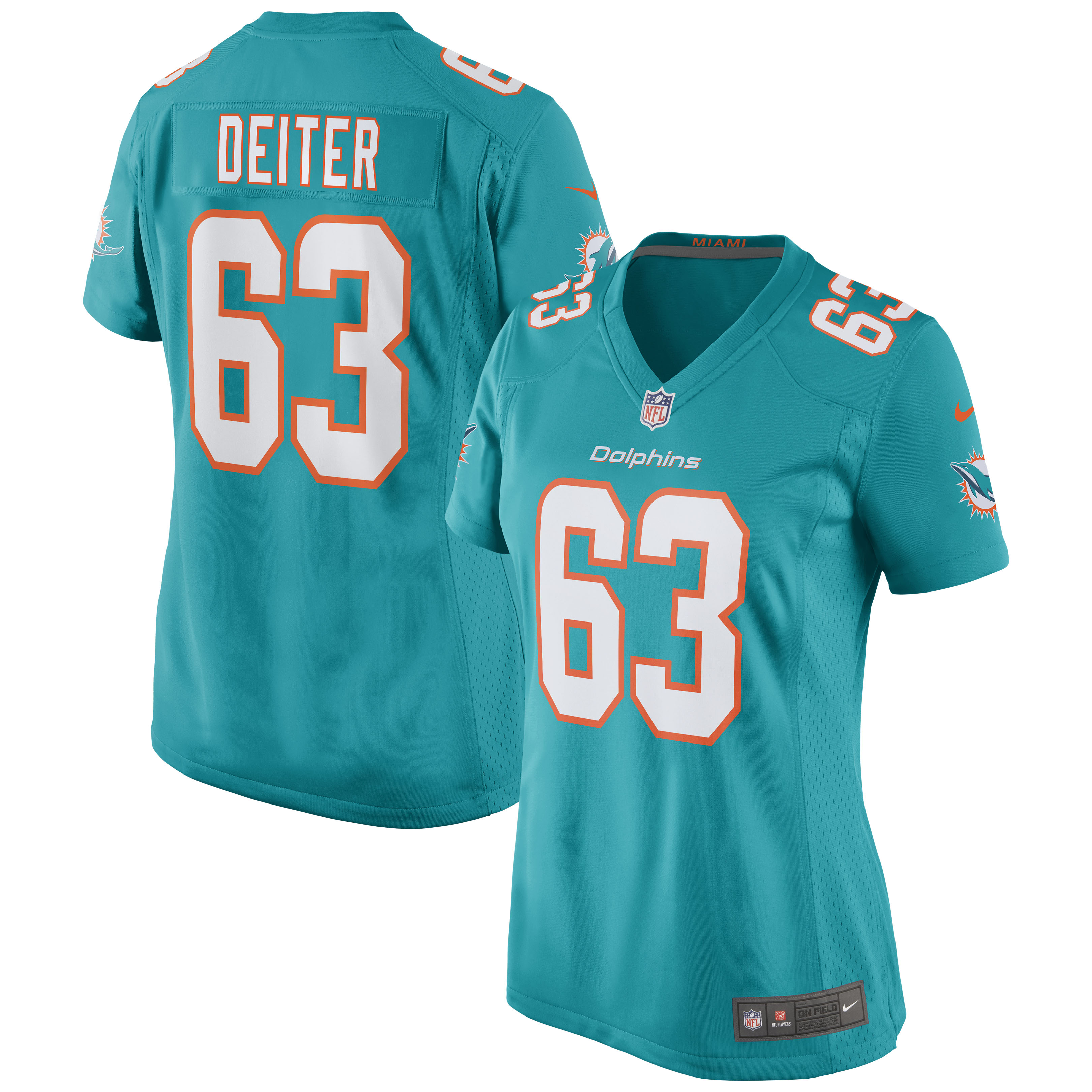 Miami Dolphins Michael Deiter Aqua Game NFL Jersey Women's