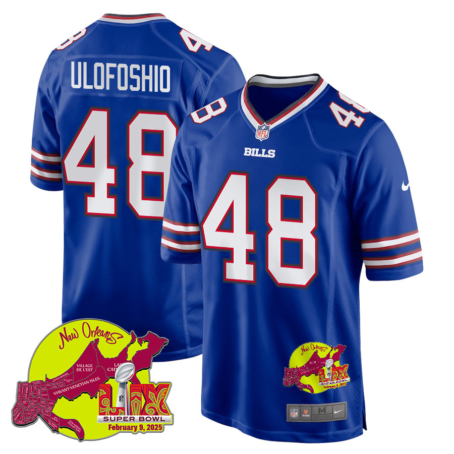 Edefuan Ulofoshio 48 Buffalo Bills Super Bowl LIX New Orleans Patch Game Royal NFL Jersey Men's