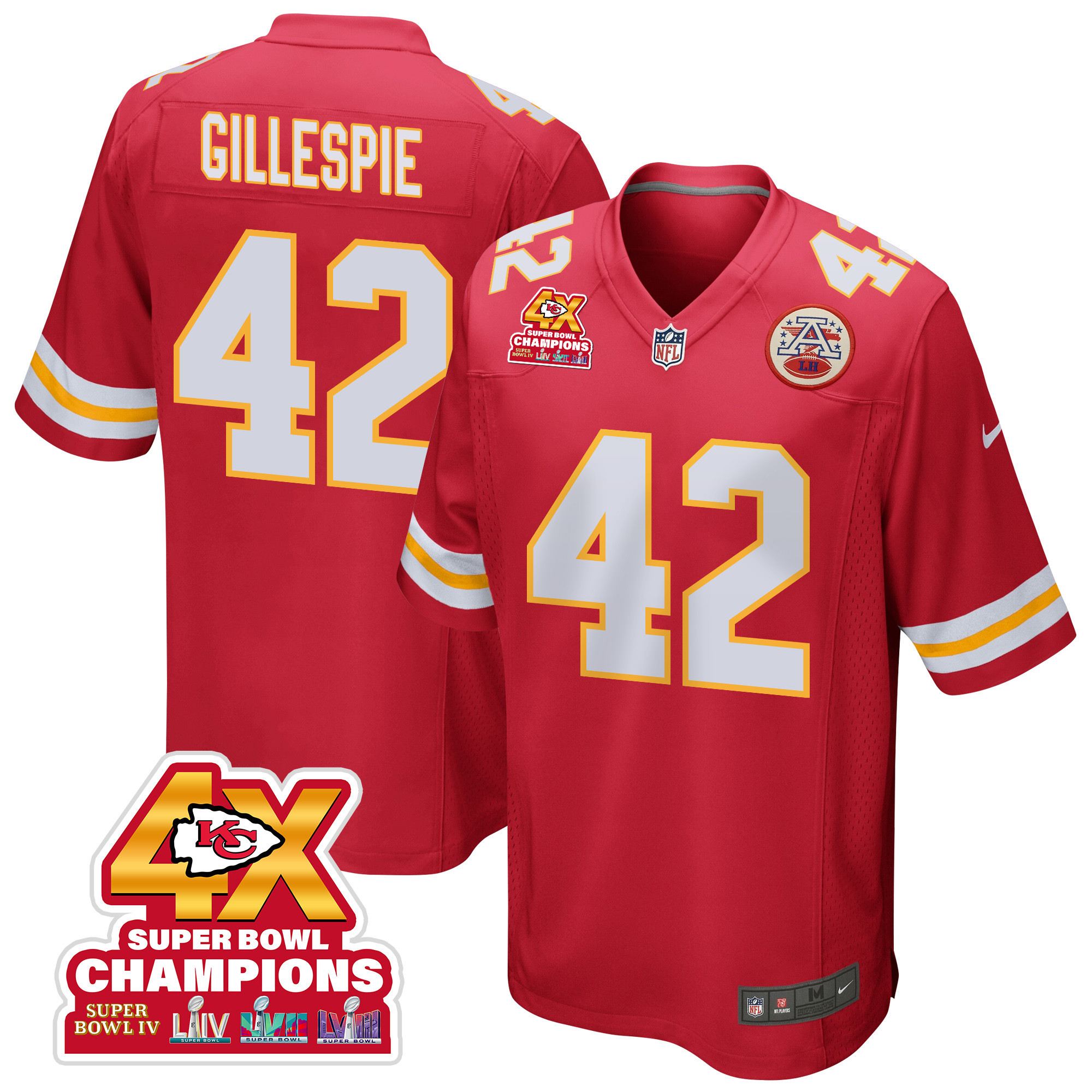 Tyree Gillespie 42 Kansas City Chiefs Super Bowl LVIII Champions 4X Game Red NFL Jersey Men's