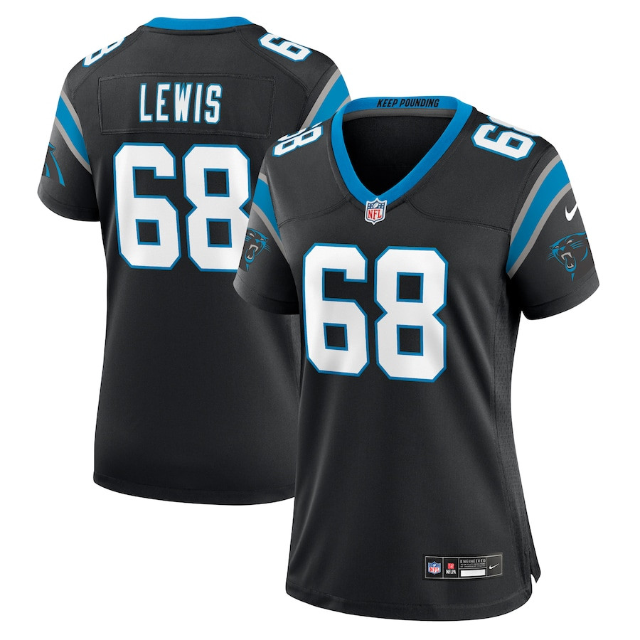 Damien Lewis 68 Carolina Panthers Game Black NFL Jersey Women's