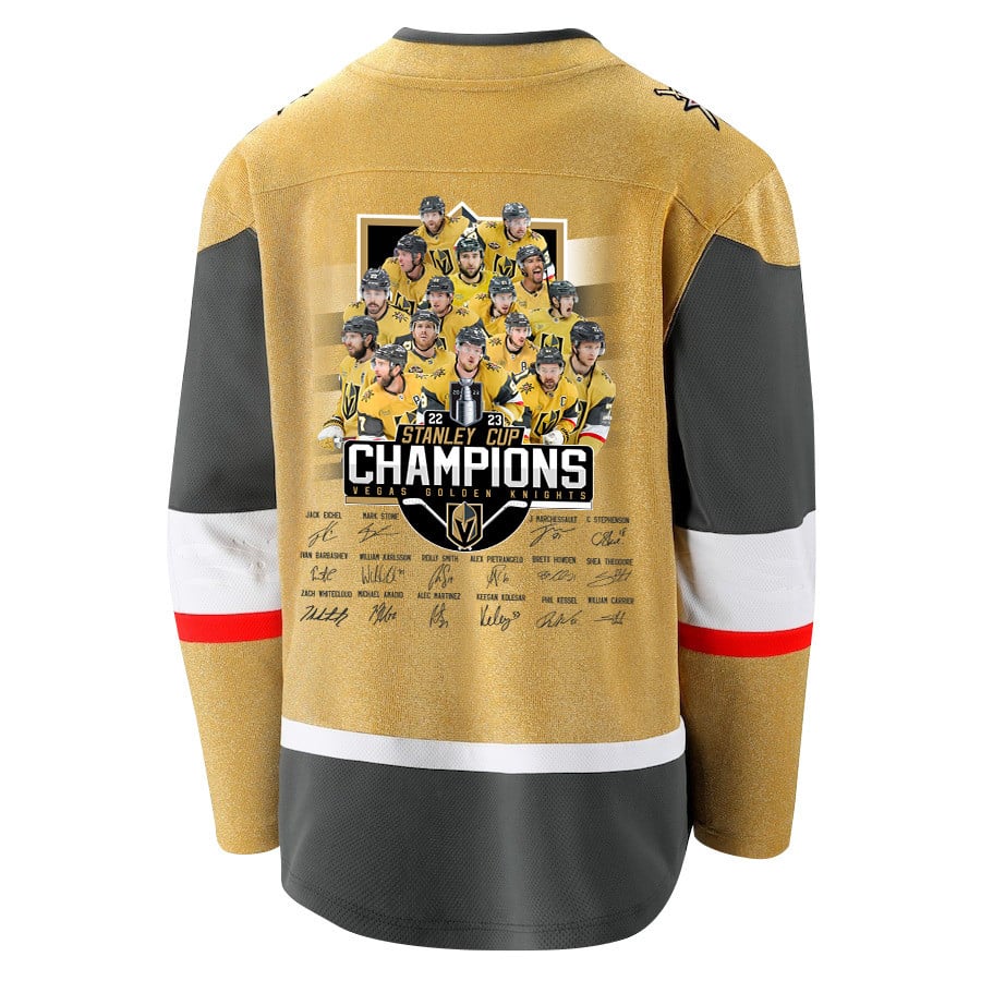Vegas Golden Knights Players Signatures 2023 Stanley Cup Yellow NHL Jersey Men's