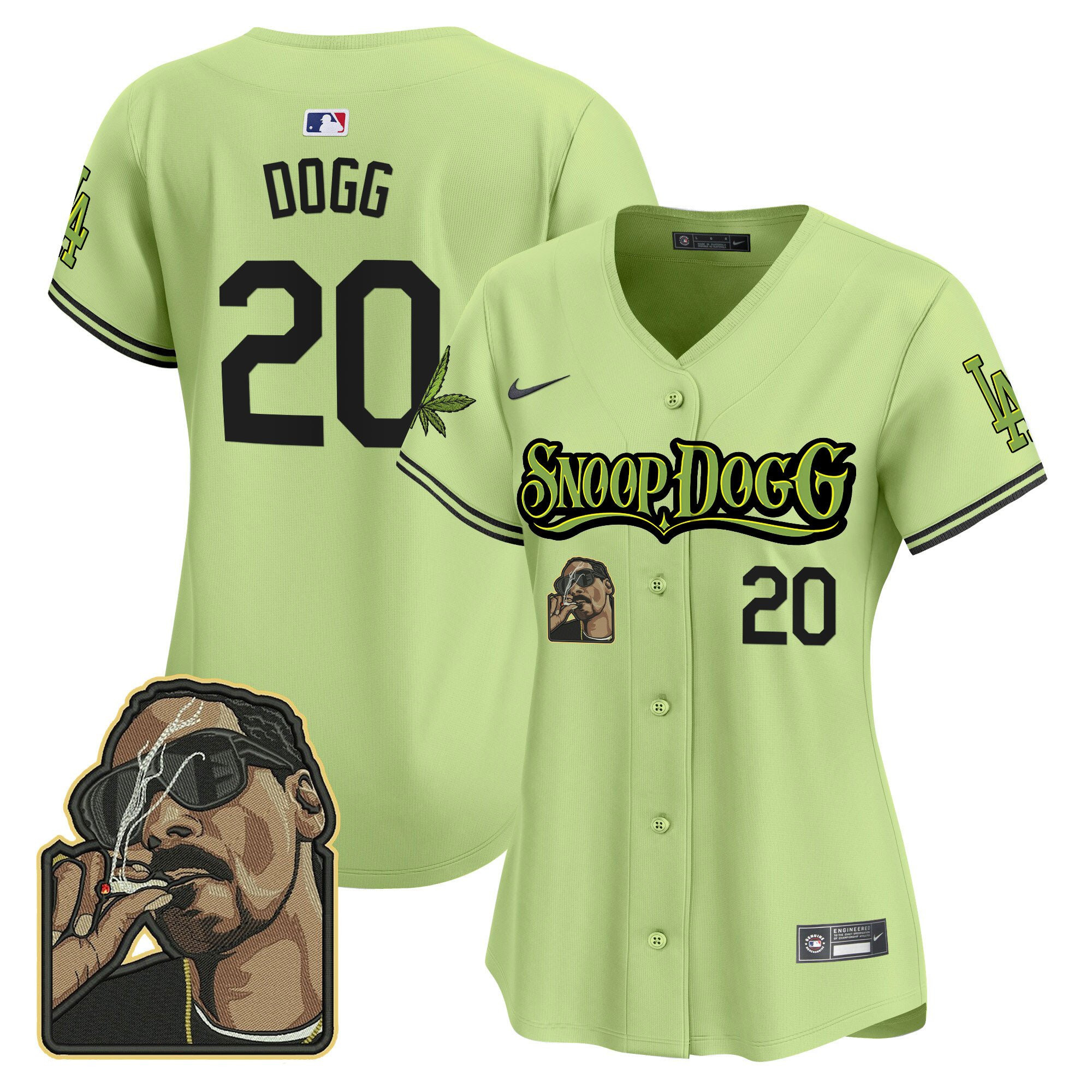 Snoop Dogg 20 Los Angeles Dodgers Snoop Dogg Light Green MLB Jersey Women's