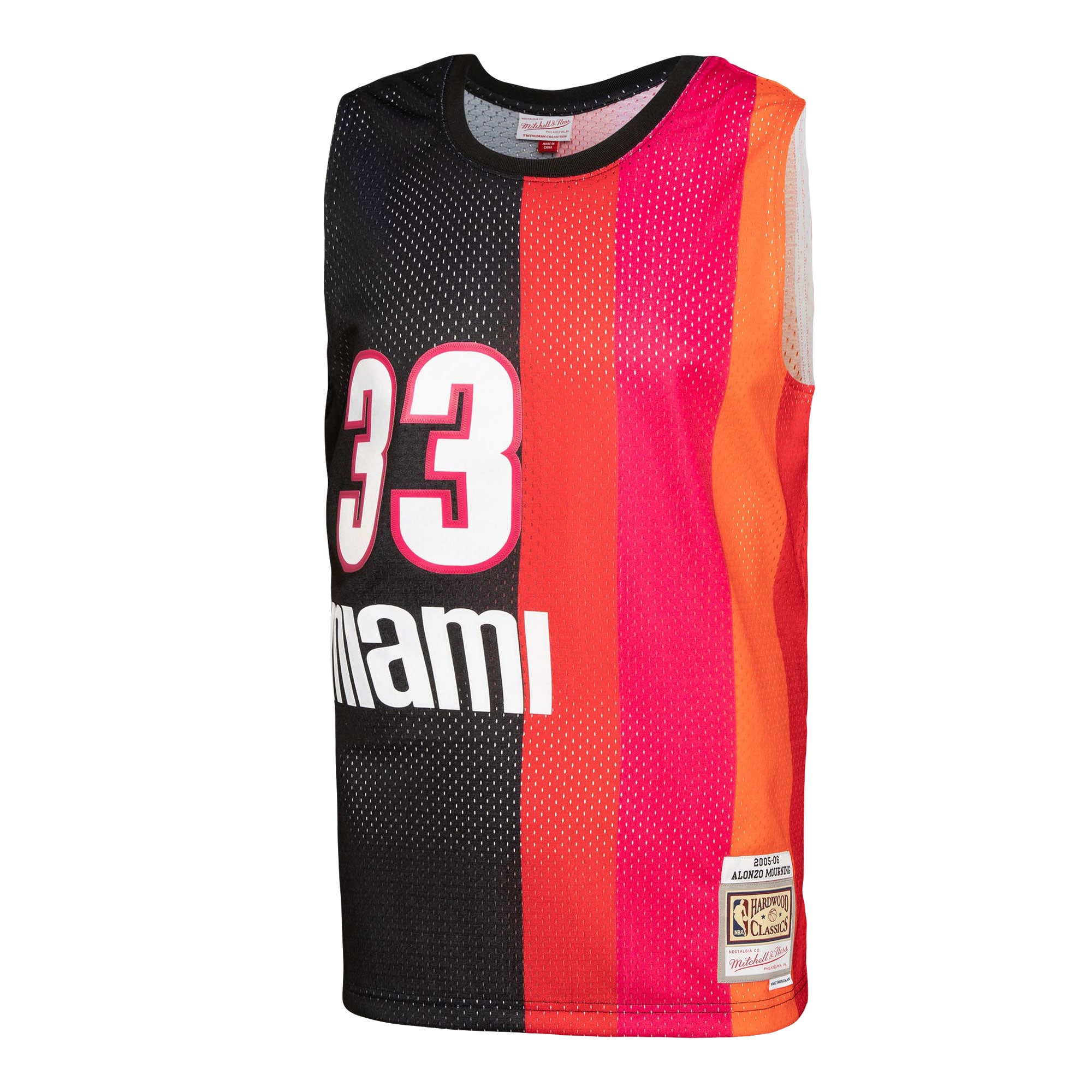 Mitchell Ness Alonzo Mourning Black/Red Miami Heat Hardwood Classics 2005/06 Split Swingman NBA Jersey Men's
