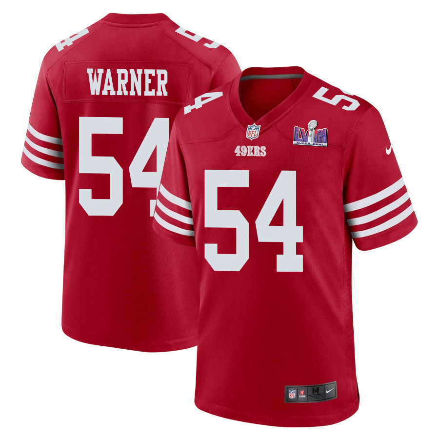 Fred Warner 54 San Francisco 49ers Super Bowl LVIII Patch Game Scarlet NFL Jersey Men's