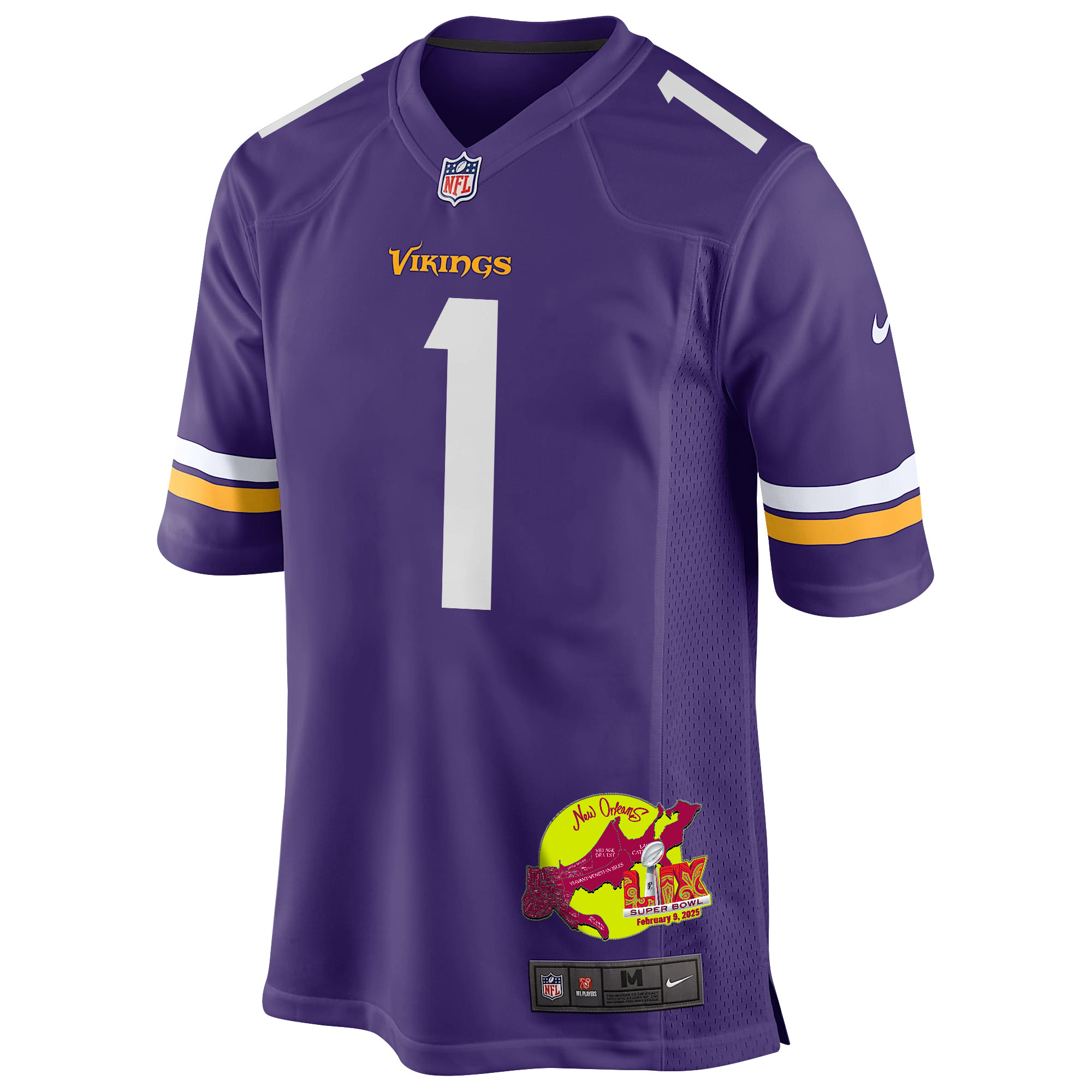 Shaq Griffin 1 Minnesota Vikings Super Bowl LIX New Orleans Patch Game Purple NFL Jersey Men's