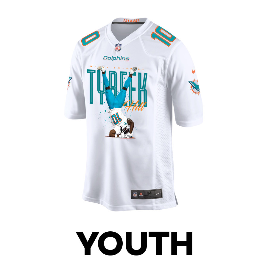 Tyreek Hill 10 Miami Dolphins Celebrating Game White NFL Jersey Youth