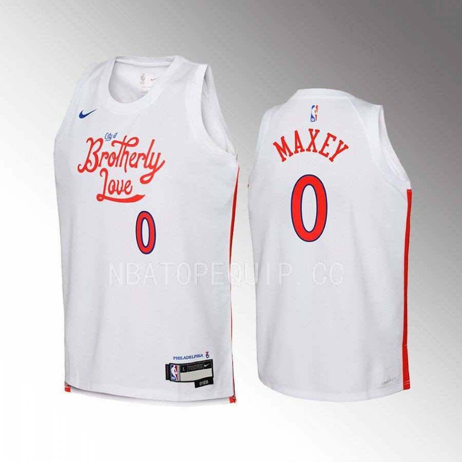 Philadelphia 76ers Tyrese Maxey 0 City Editio Whit Swingman NBA Jersey Youth