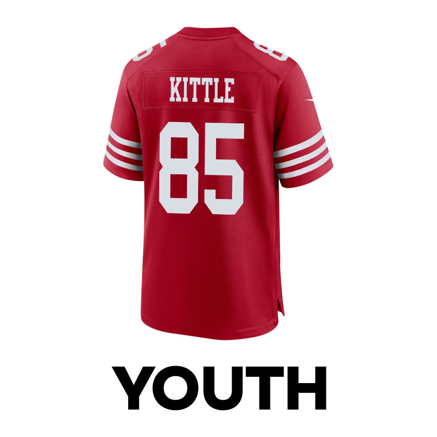 George Kittle 85 San Francisco 49ers Super Bowl LVIII Patch Game Scarlet NFL Jersey Youth
