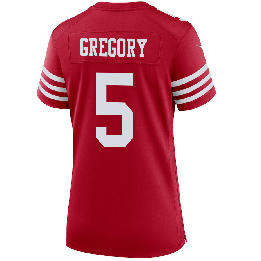 Randy Gregory 5 San Francisco 49ers Super Bowl LVIII Patch Game Scarlet NFL Jersey Women's