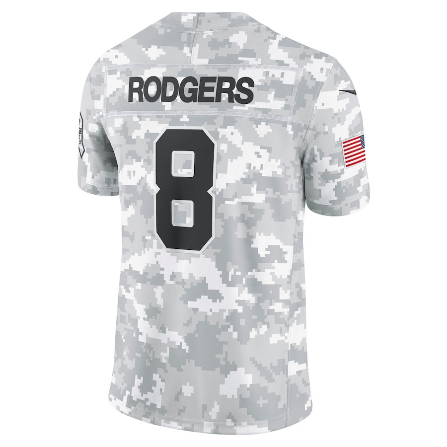 Aaron Rodgers 8 New York Jets 2024 Salute to Service Limited Arctic Camo NFL Jersey Men's