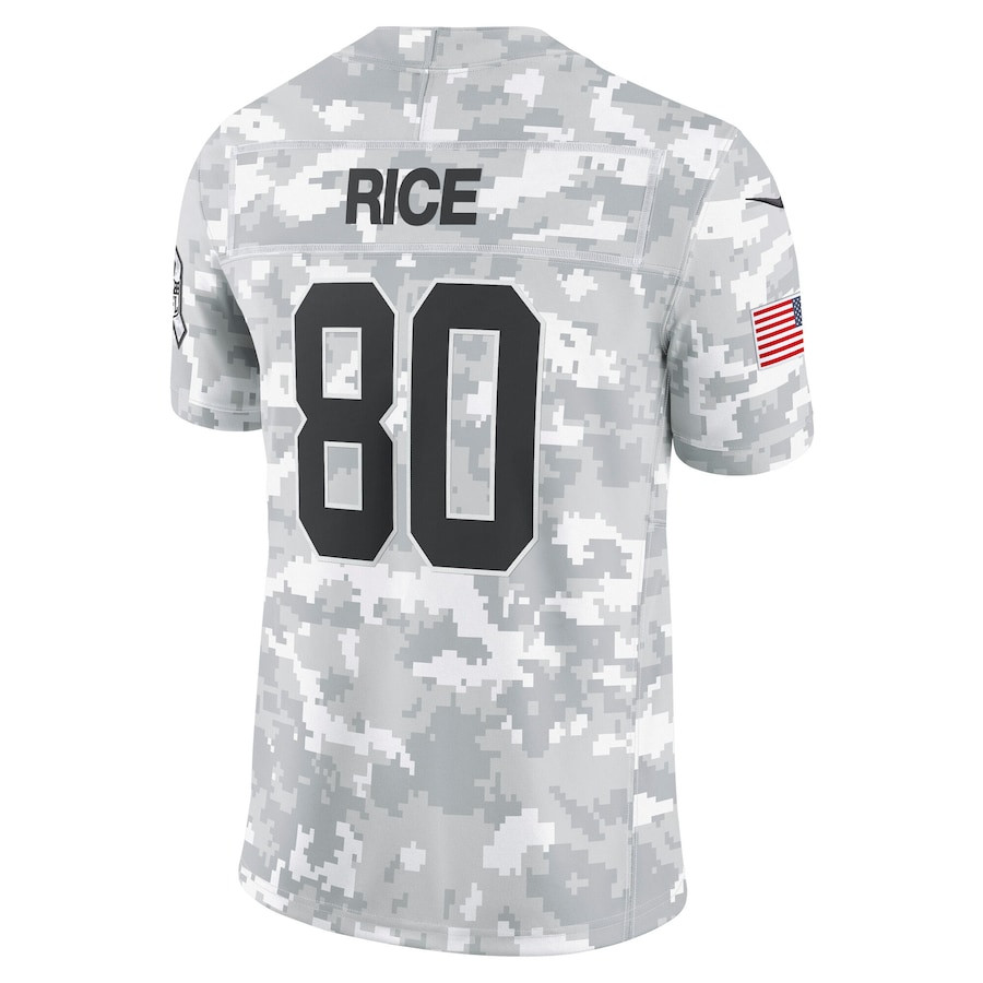 Jerry Rice 80 San Francisco 49ers 2024 Salute to Service Retired Player Limited Arctic Camo NFL Jersey Men's