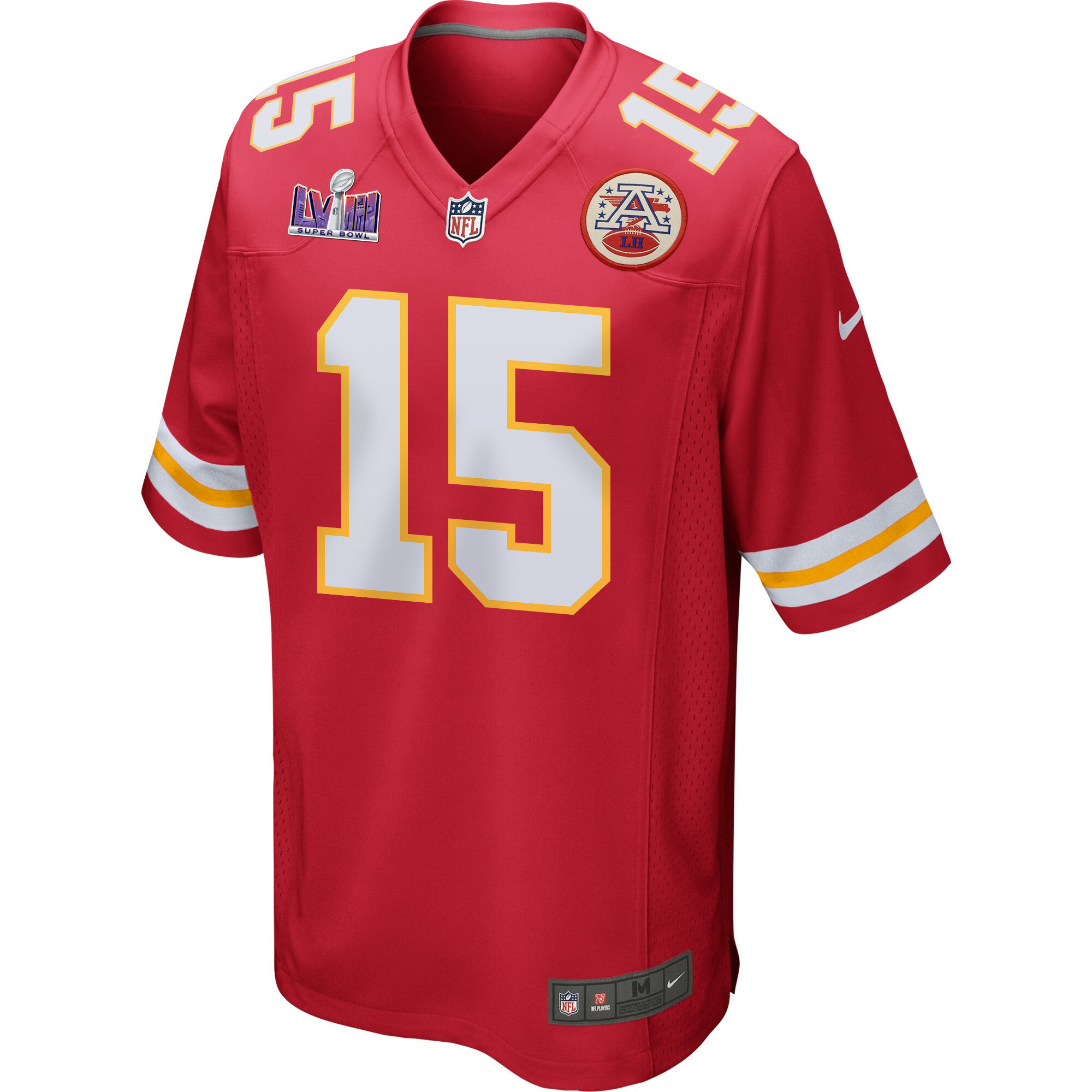 Patrick Mahomes 15 Kansas City Chiefs Super Bowl LVIII Patch Game Red NFL Jersey Men's