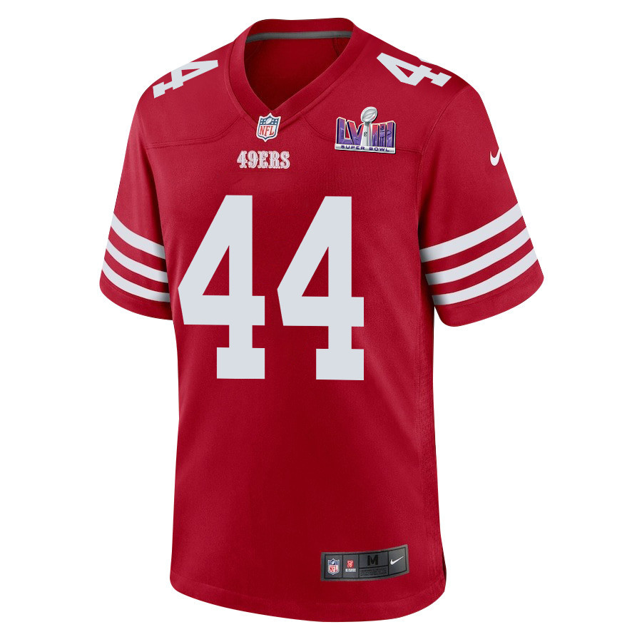 Kyle Juszczyk 44 San Francisco 49ers Super Bowl LVIII Patch Game Scarlet NFL Jersey Men's